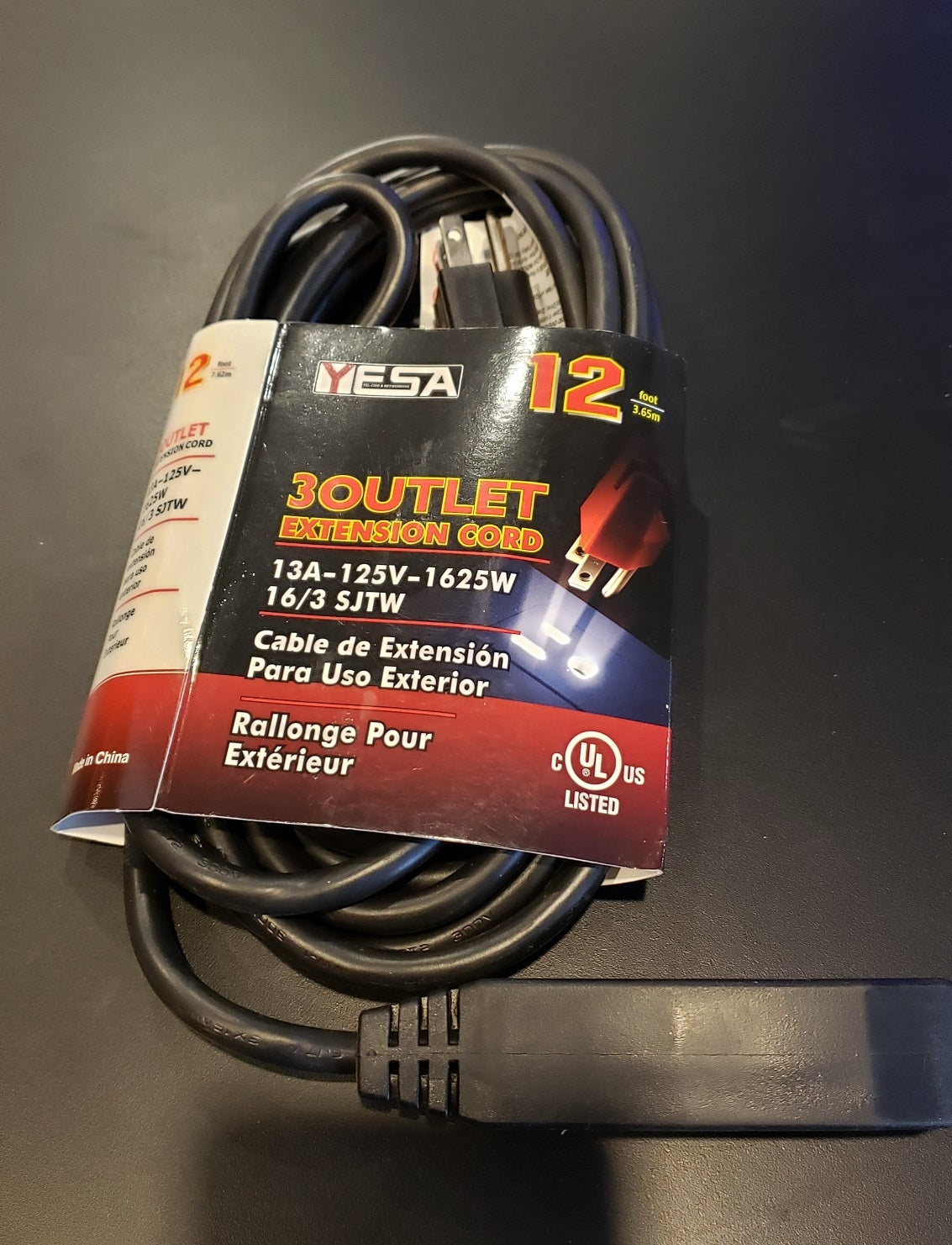 Ca1032-12 3 sockets 16ga 12' YESA